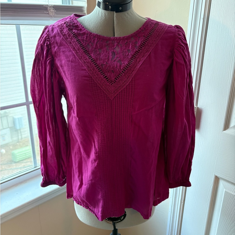 Farm Rio Magenta Lace Detail Blouse